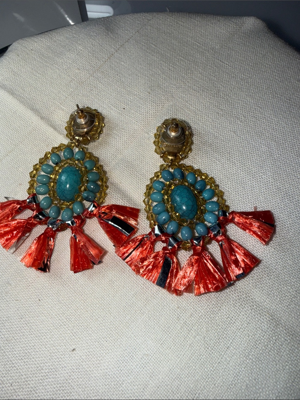 J. Crew Raffia  Turquoise / Gold-Tone  Beads Drop Earrings - Picture 4 of 5